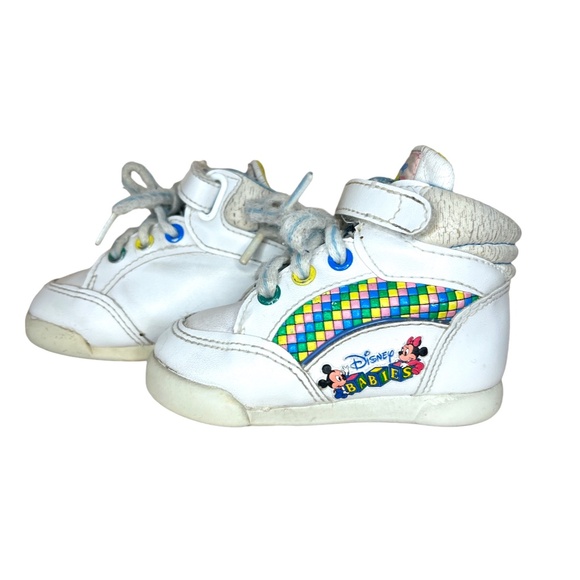 Vintage 80's/90's Disney Babies Mickey & Minnie Mouse High Top Sneakers - Picture 1 of 7